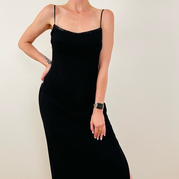 Vintage Lillie Rubin black embellished maxi open back party evening gown dress - Picture 5 of 10